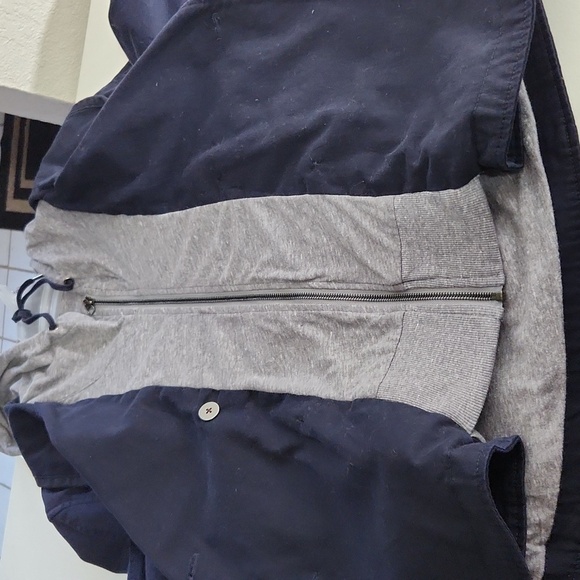 Hei Hei Womens Jacket Size L Navy Blue Heather Gray Sailor Anchor Cropped Trench - Picture 9 of 13